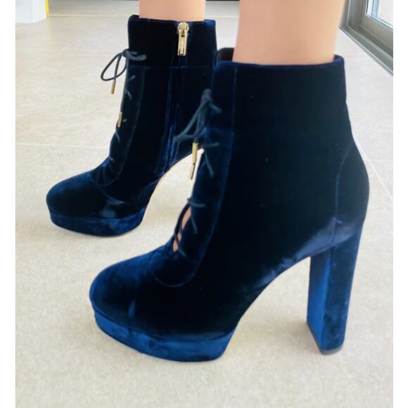 Jimmy Choo Deon Heeled Platform Ankle Boots Booties Heels Velvet Lace-Up sz 36 - Picture 3 of 15